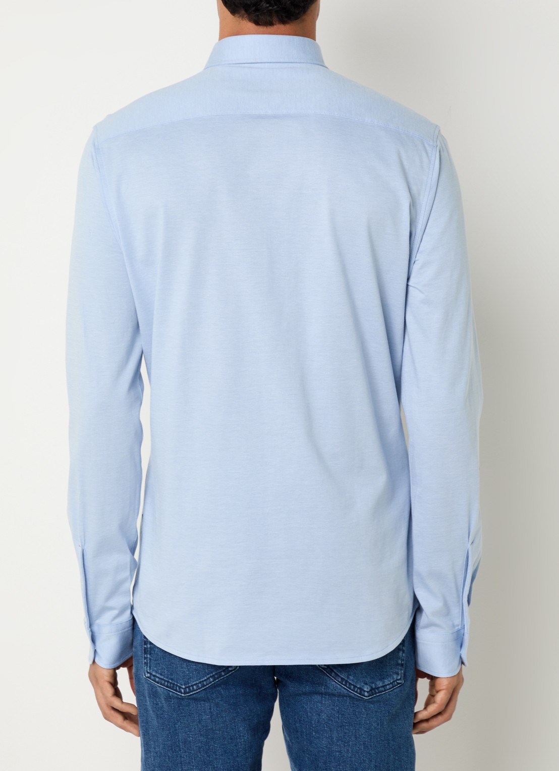 BOSS Slim-fit overhemd van gemêleerde katoenen jersey - achterkant 2 staalblauw