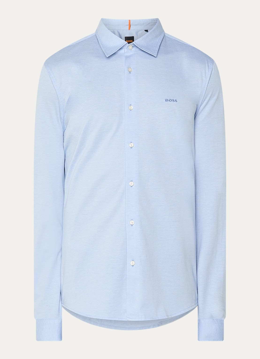 BOSS Slim-fit overhemd van gemêleerde katoenen jersey - voorkant 4 staalblauw