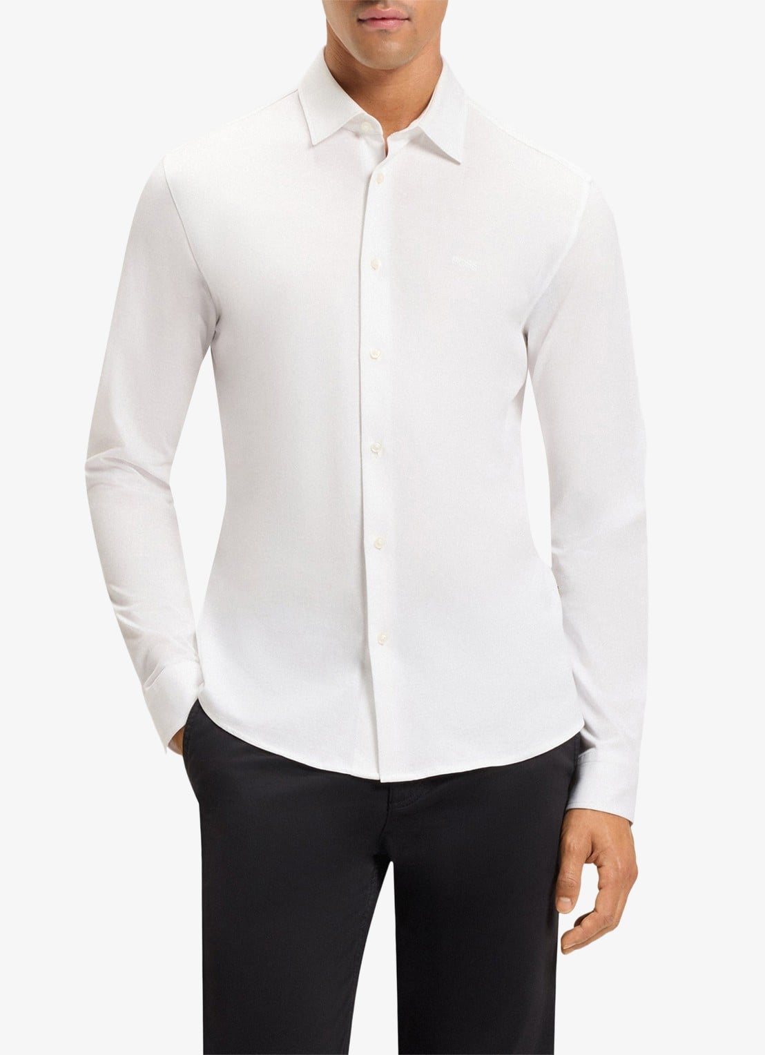 BOSS Slim-fit overhemd van gemêleerde katoenen jersey - detail 4 wit