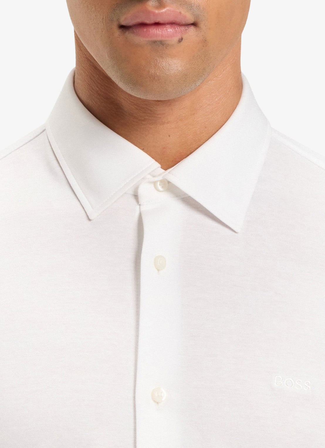 BOSS Slim-fit overhemd van gemêleerde katoenen jersey - detail 6 wit