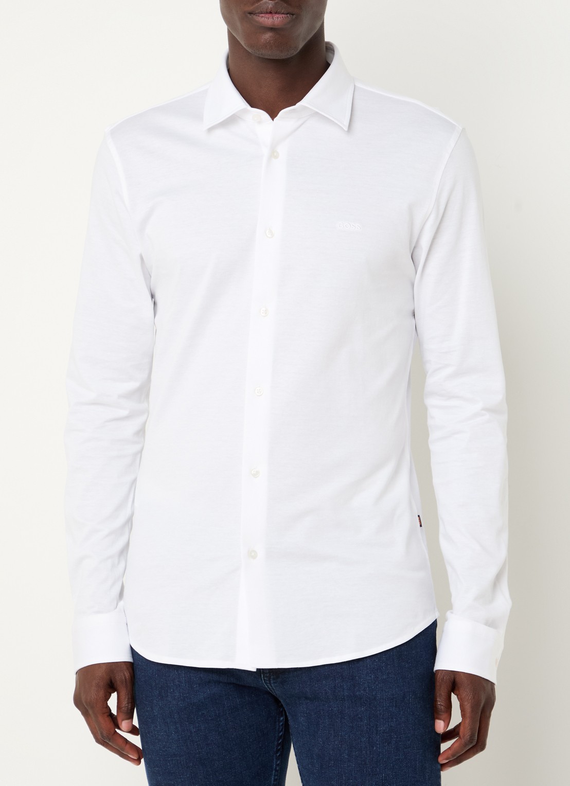 BOSS Slim-fit overhemd van gemêleerde katoenen jersey - detail 7 wit