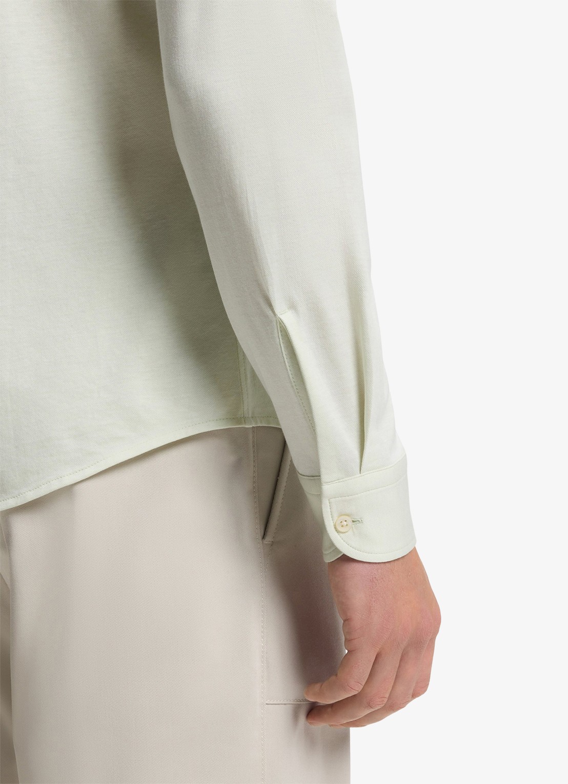 BOSS Slim-fit overhemd van gemêleerde katoenen jersey - detail 4 lichtgroen