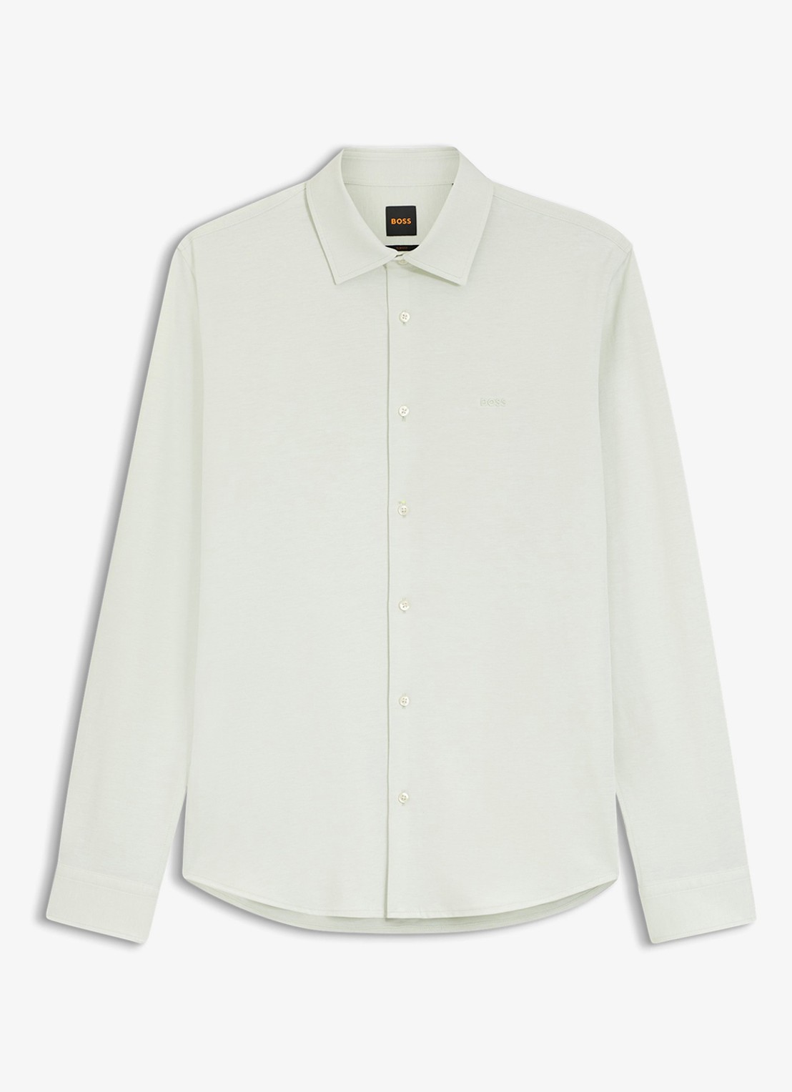 BOSS Slim-fit overhemd van gemêleerde katoenen jersey - voorkant 5 lichtgroen