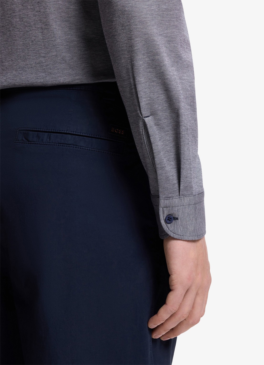 BOSS Slim-fit overhemd van gemêleerde katoenen jersey - detail 6 donkerblauw 406