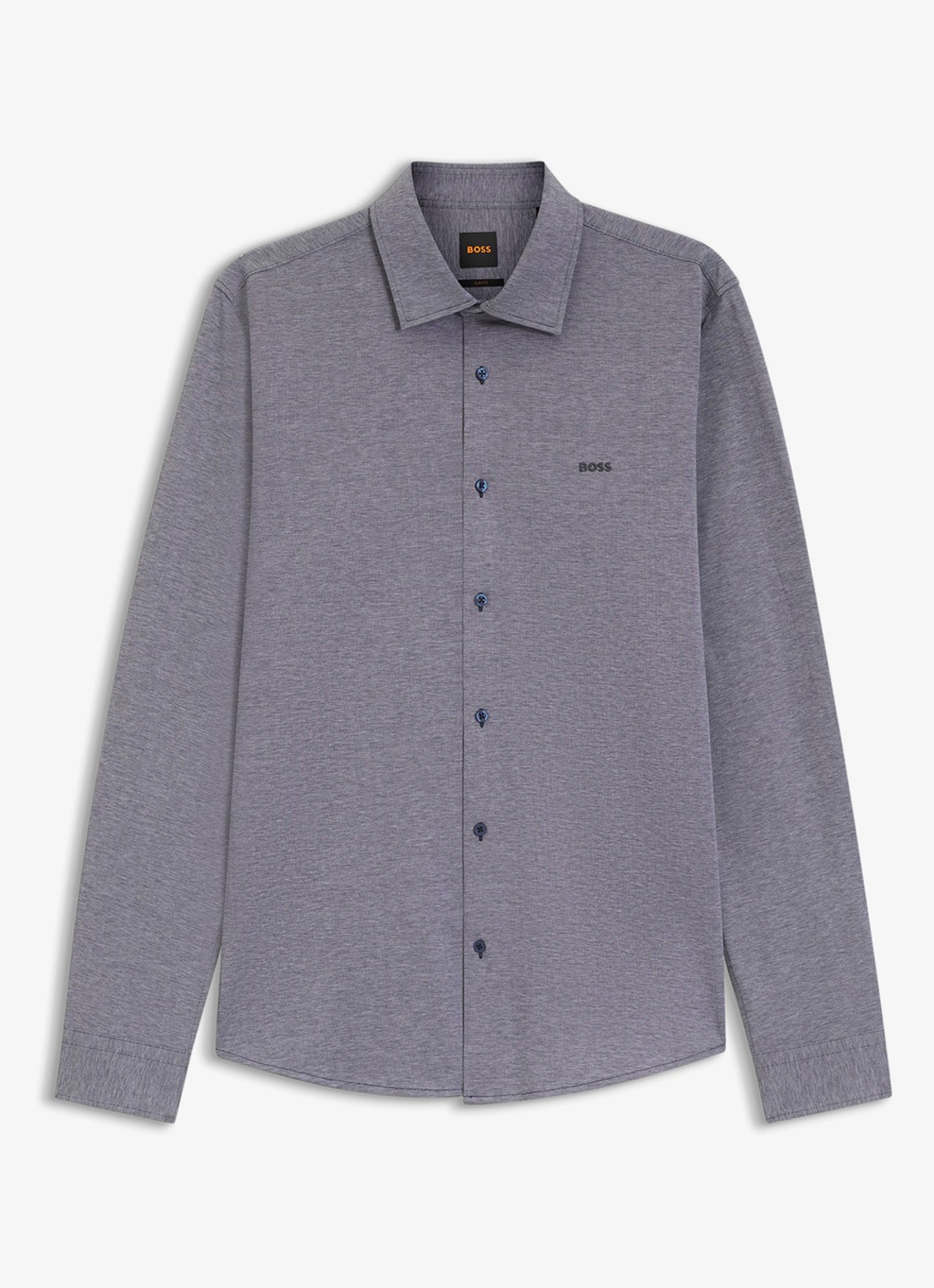 BOSS Slim-fit overhemd van gemêleerde katoenen jersey - voorkant 2 donkerblauw 406