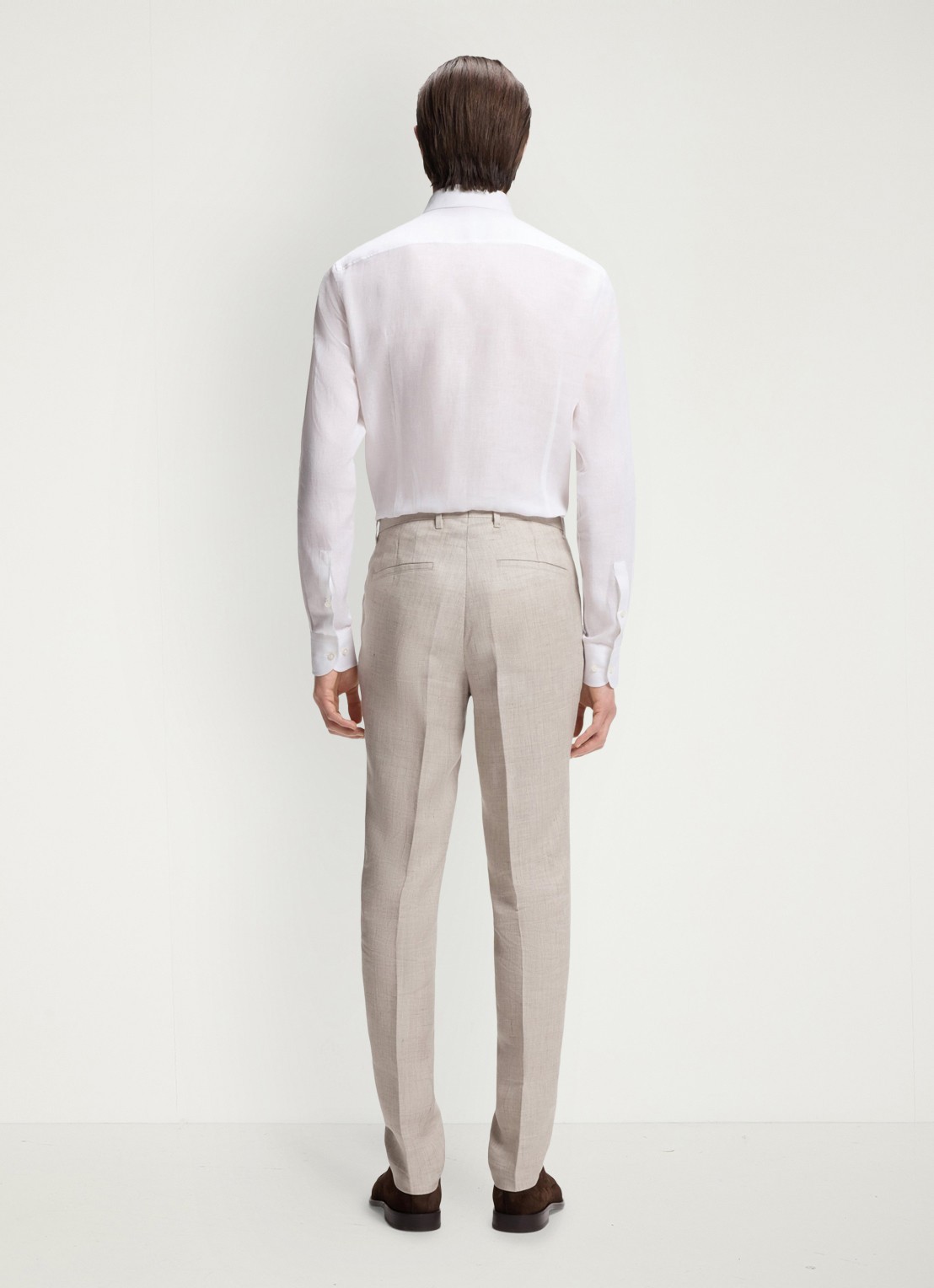 BOSS Slim fit pantalon in linnenblend met persplooi en steekzakken - achterkant open grey-068 / grijs