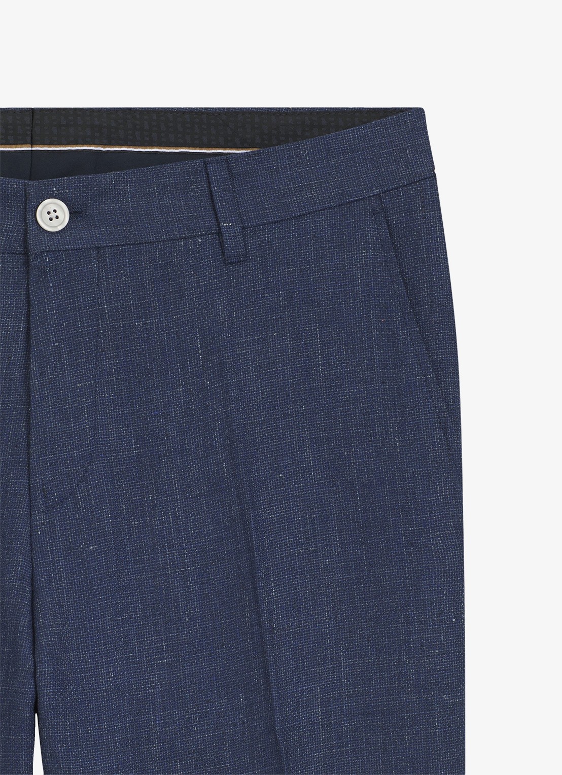 BOSS Slim fit pantalon in linnenblend met persplooi en steekzakken - detail 3 open blue-466 / blauw