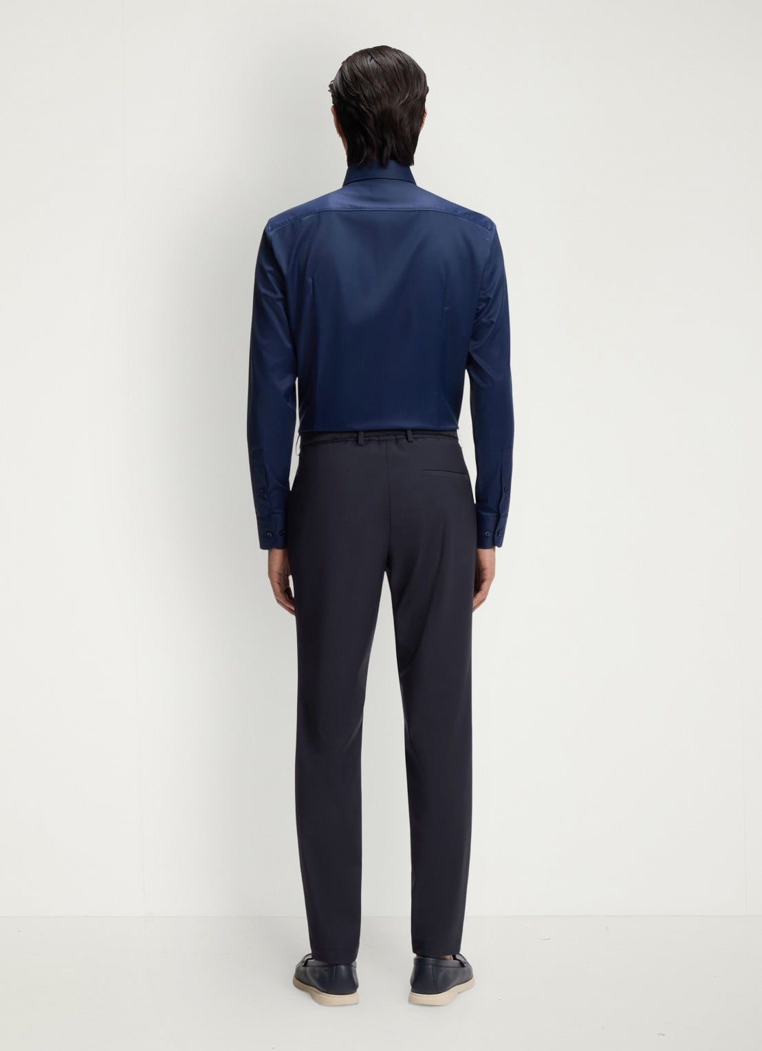 BOSS Slim fit pantalon in wolblend - achterkant 3 donkerblauw