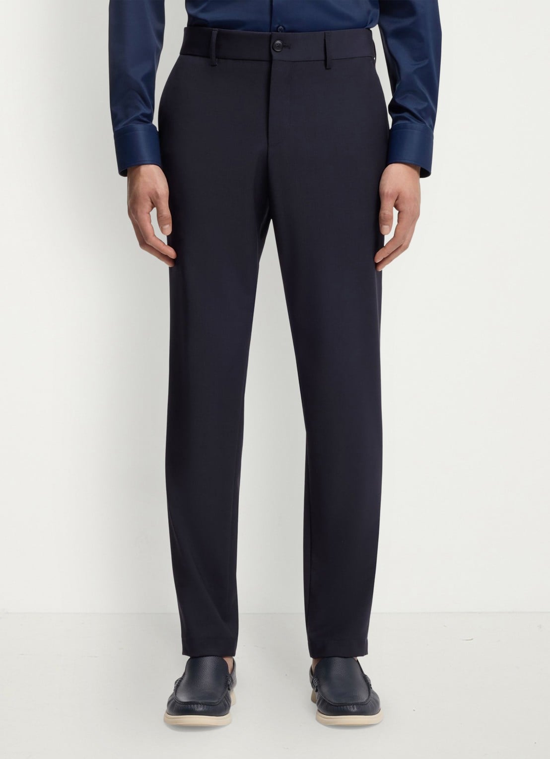BOSS Slim fit pantalon in wolblend - detail 4 donkerblauw