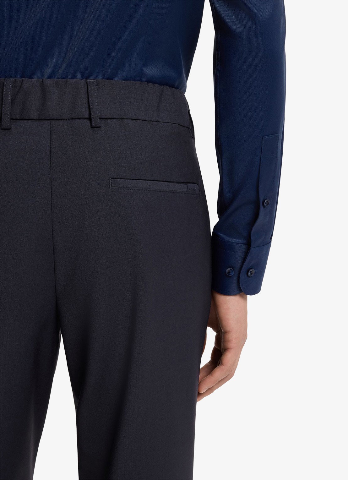 BOSS Slim fit pantalon in wolblend - detail 5 donkerblauw