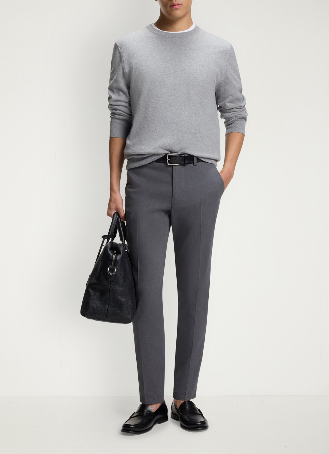 BOSS Slim fit pantalon met steekzakken  - voorkant 2 grijs