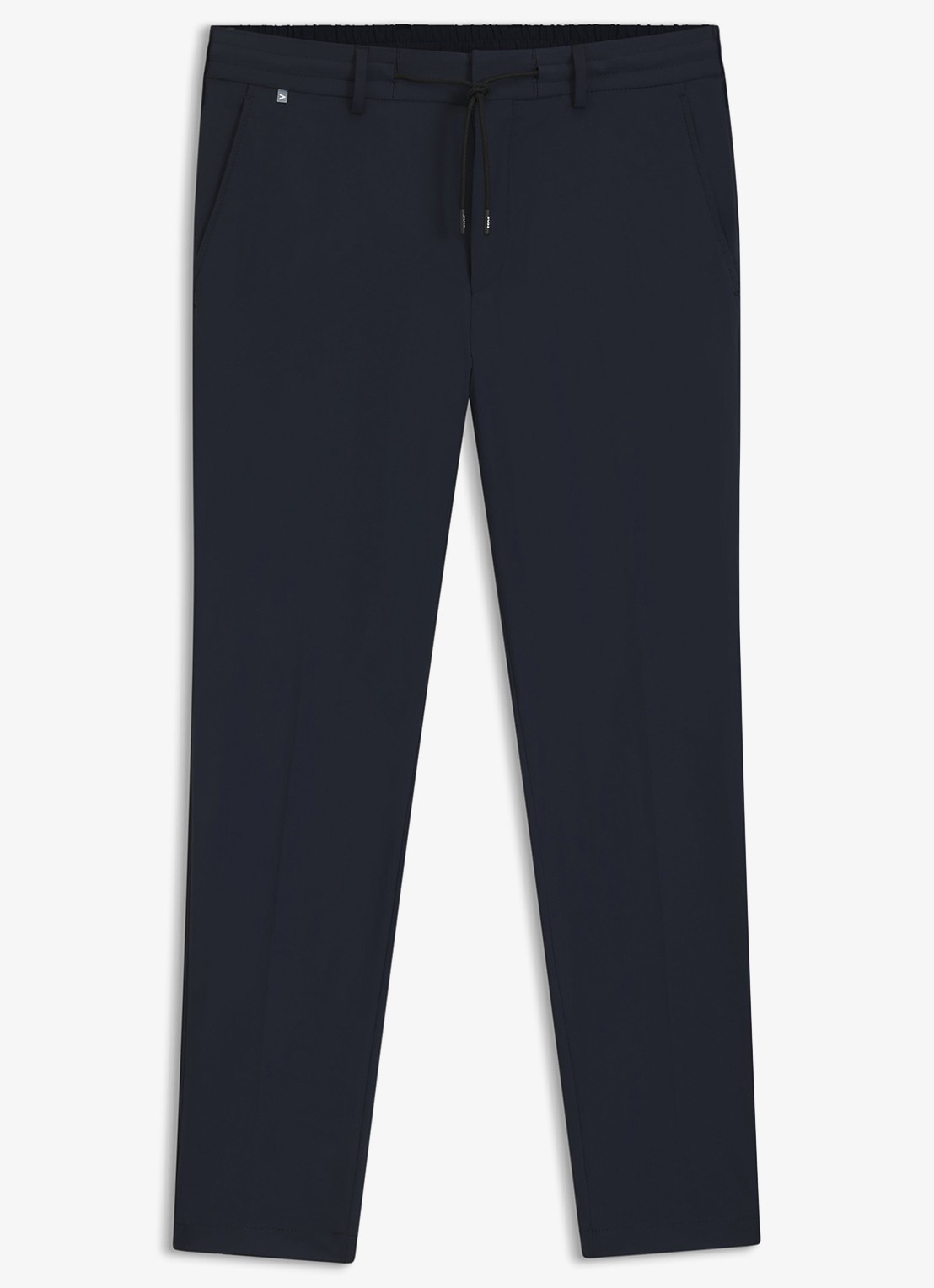 BOSS Slim fit pantalon met trekkoord - voorkant donkerblauw