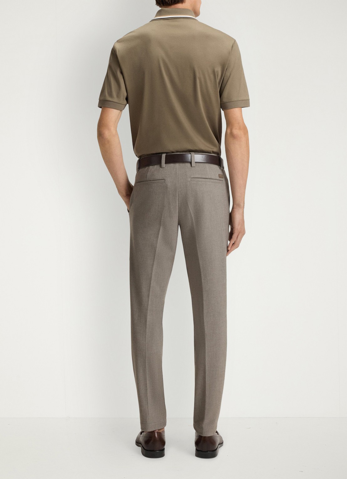 BOSS Slim fit pantalon met visgraatdessin - achterkant 6 lichtbruin