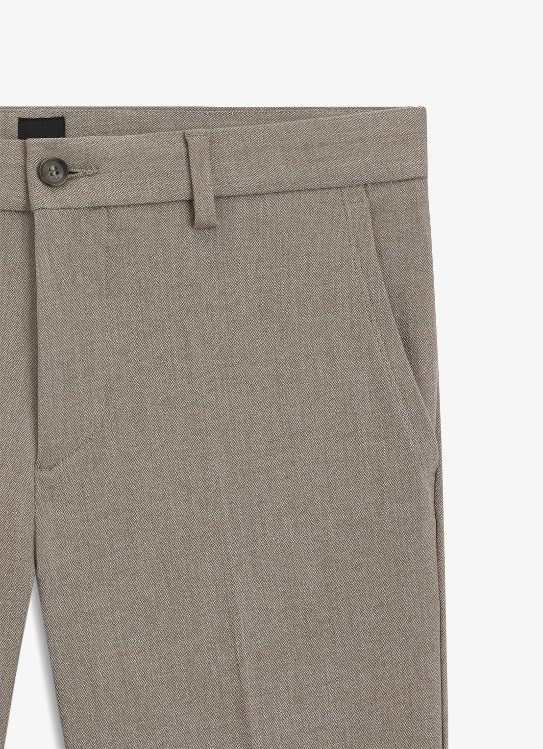 BOSS Slim fit pantalon met visgraatdessin - detail 3 lichtbruin