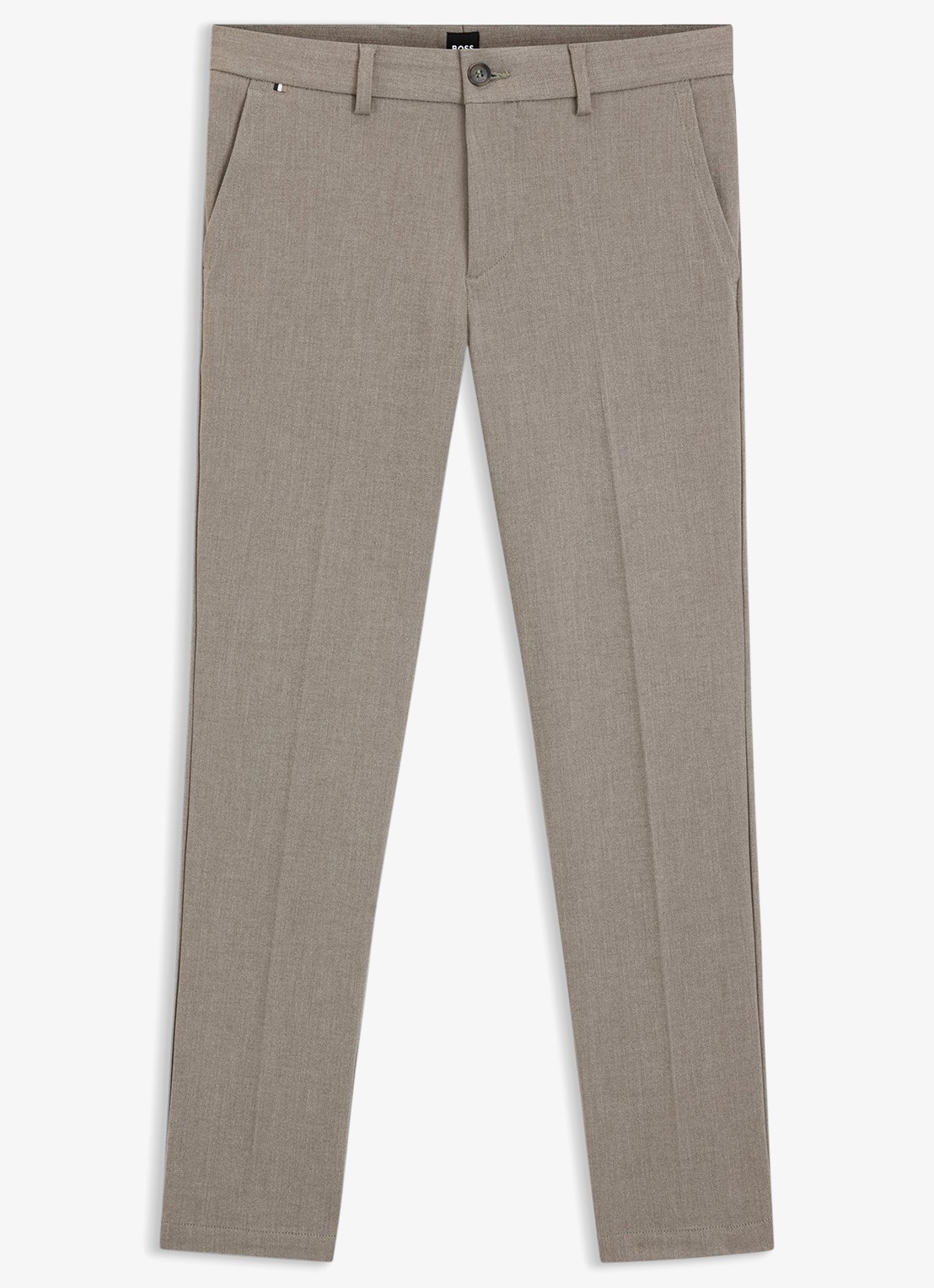 BOSS Slim fit pantalon met visgraatdessin - voorkant 4 lichtbruin