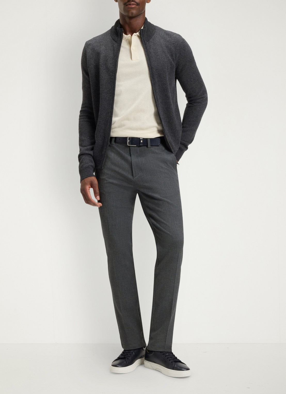 BOSS Slim fit pantalon met visgraatdessin - voorkant 5 antraciet