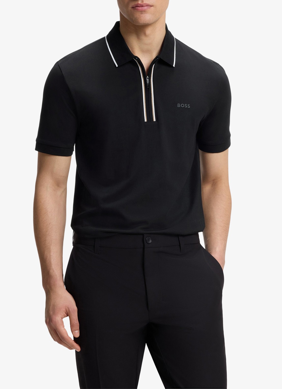 BOSS Slim fit polo met logo - detail 3 zwart