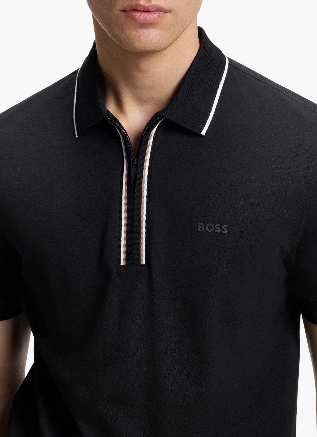 BOSS Slim fit polo met logo - detail 5 zwart
