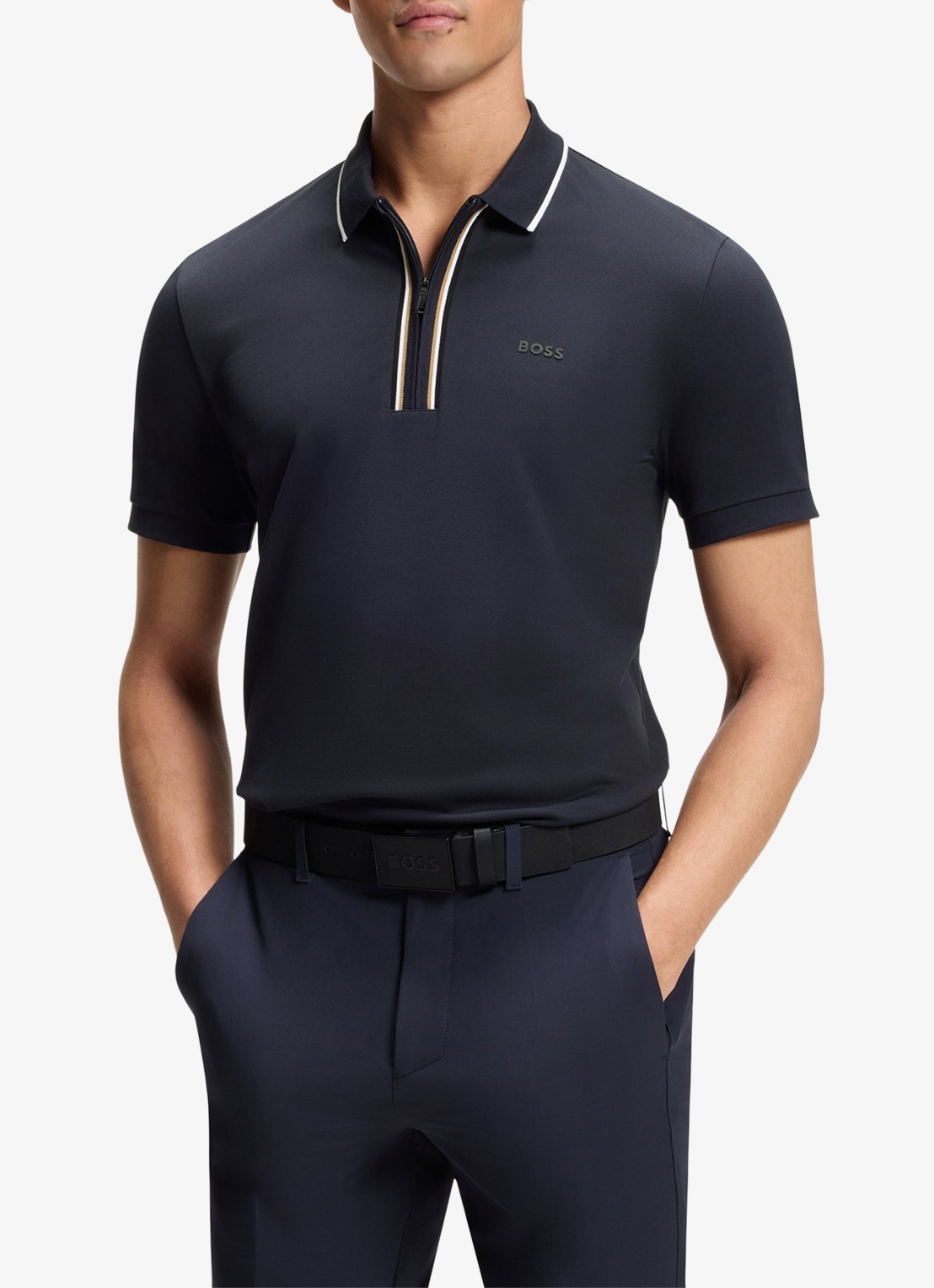 BOSS Slim fit polo met logo - detail blauw