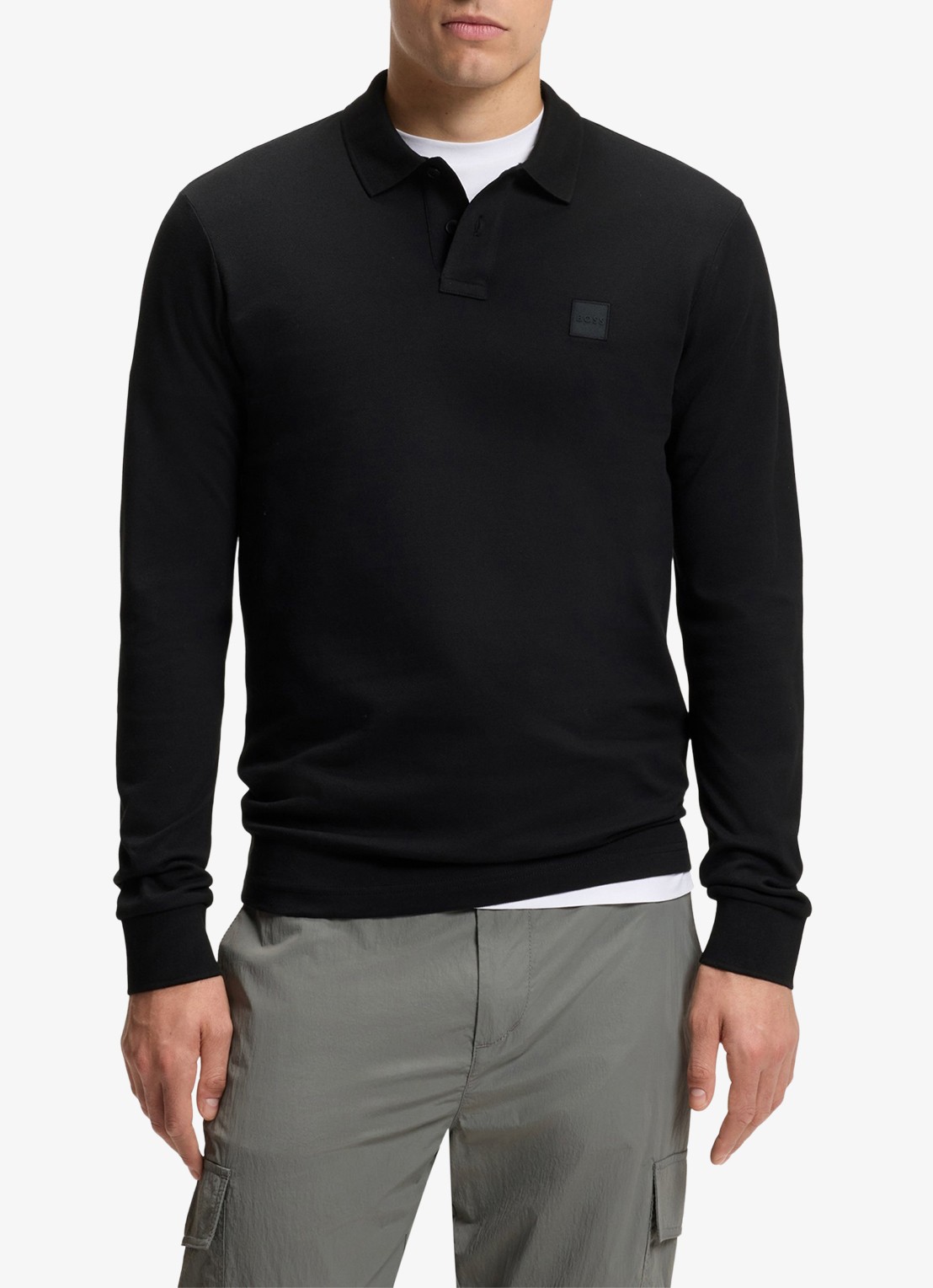 BOSS Slim fit polo van katoen - detail 2 zwart