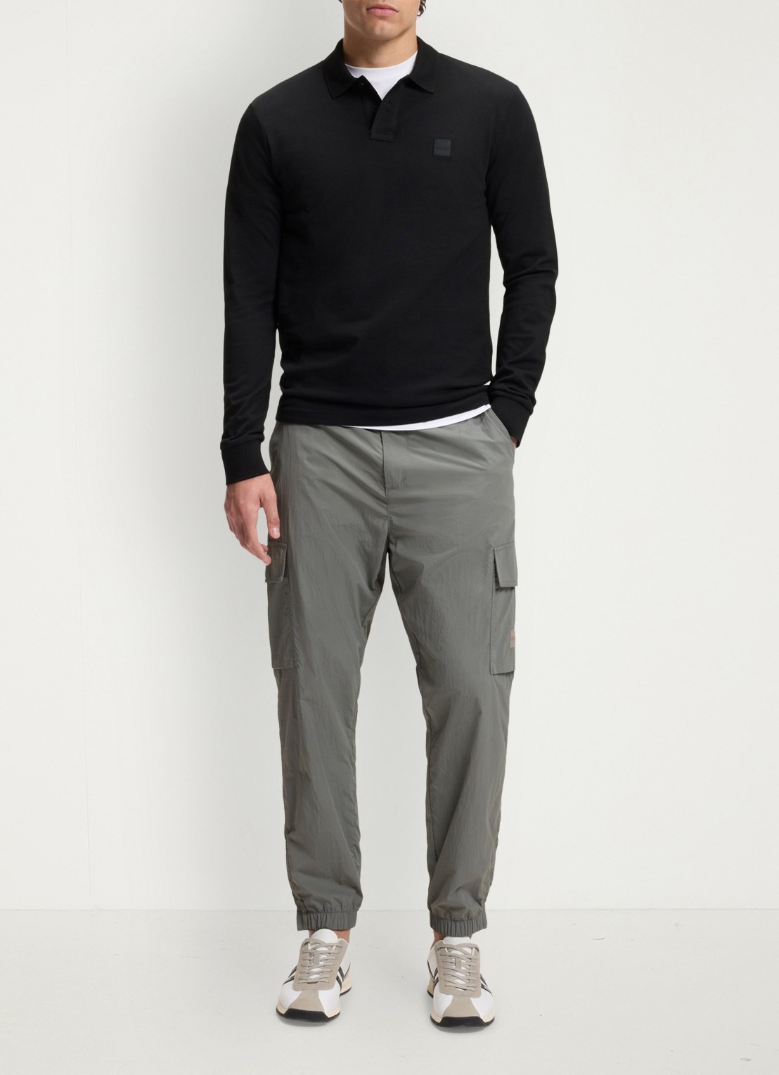 BOSS Slim fit polo van katoen - voorkant 6 zwart