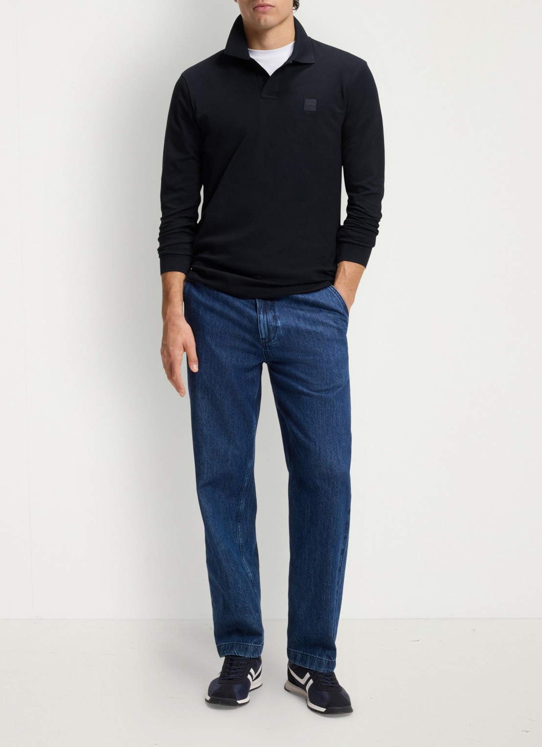 BOSS Slim fit polo van katoen - voorkant 3 donkerblauw