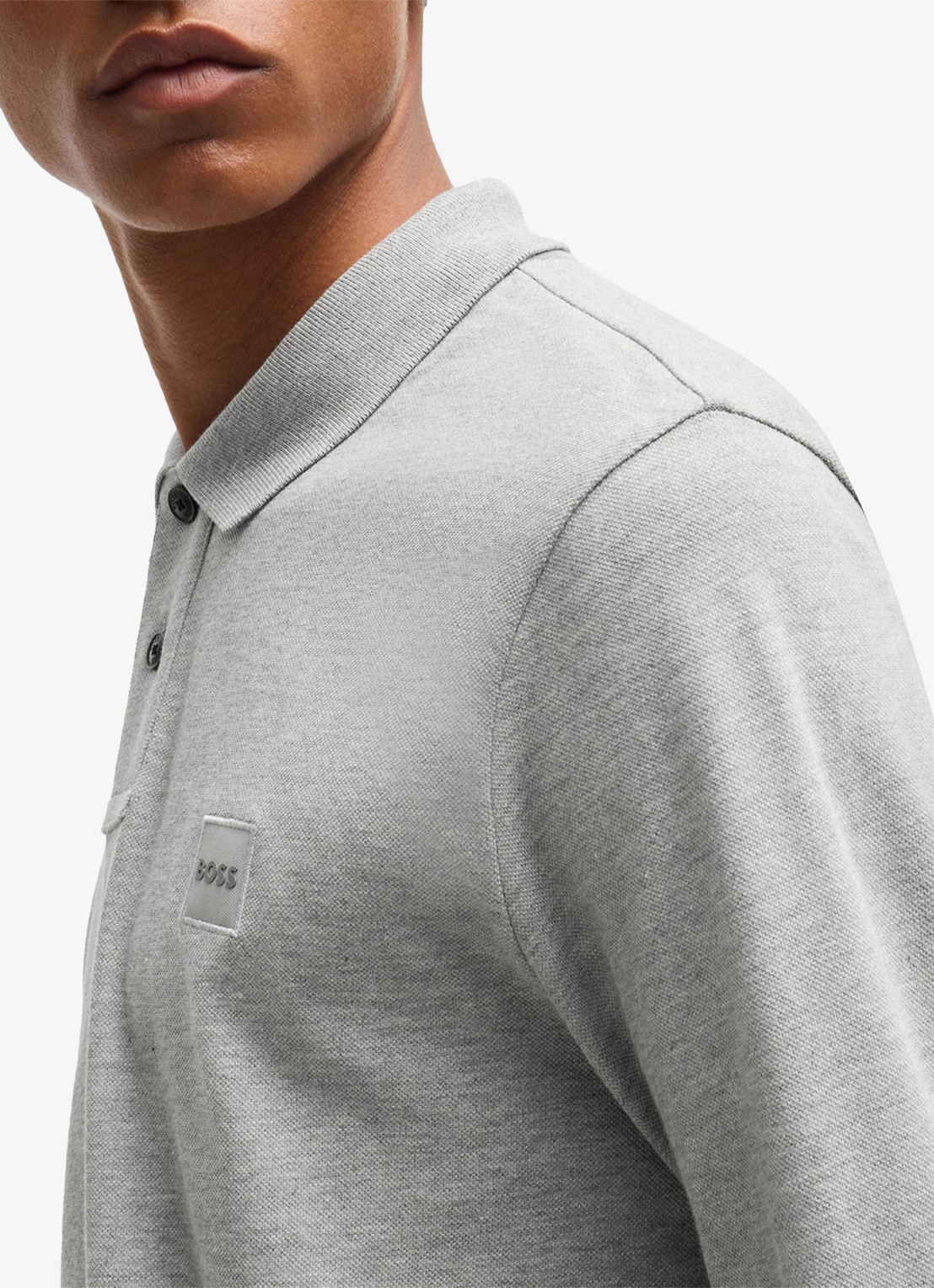 BOSS Slim fit polo van katoen - detail 5 grijsmele