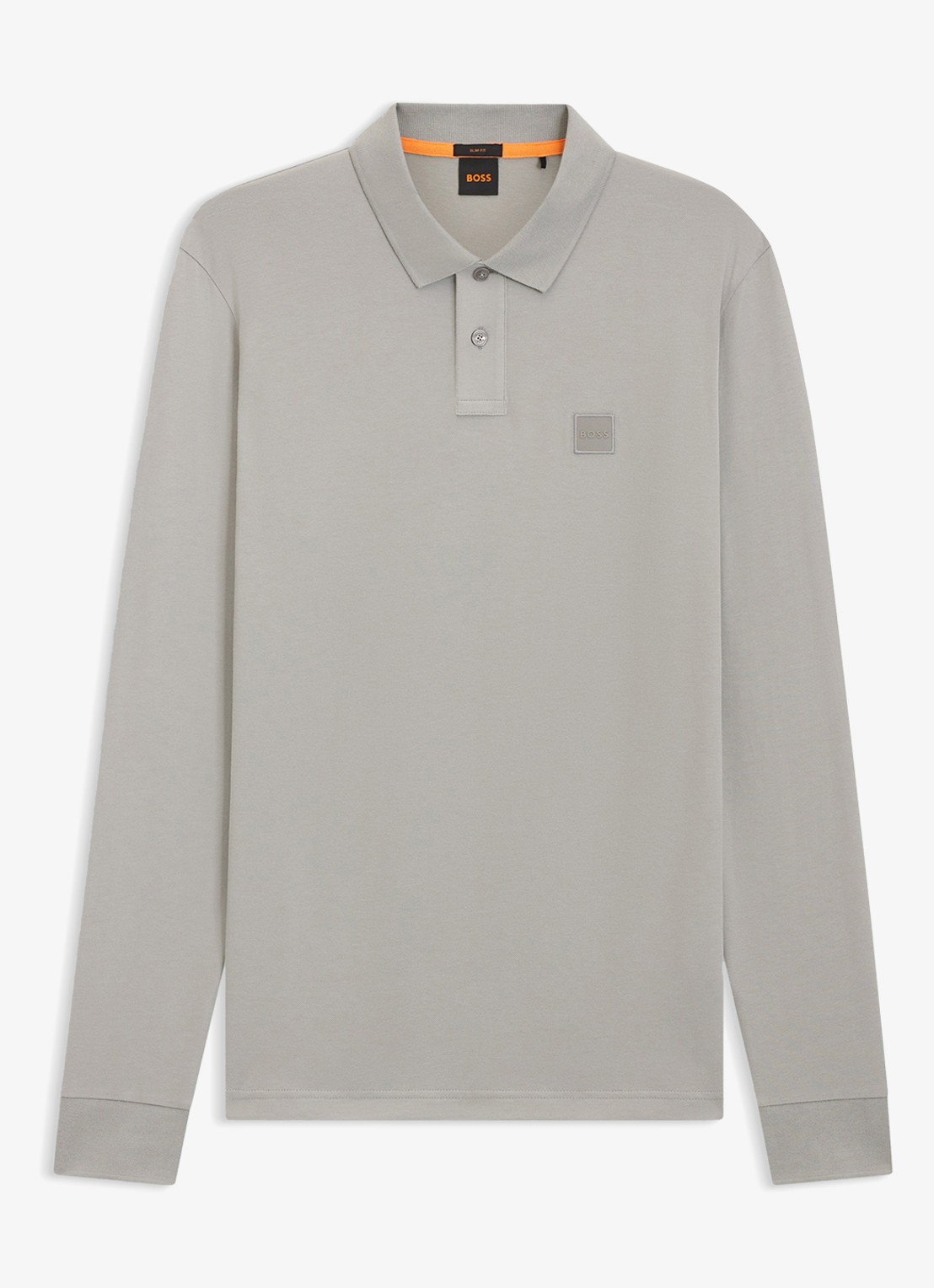 BOSS Slim fit polo van katoen - voorkant 2 grijsmele
