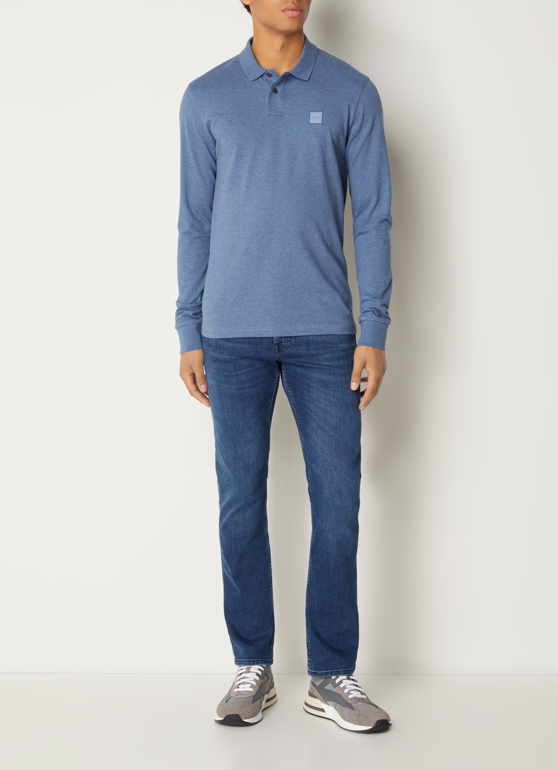BOSS Slim fit polo van katoen - voorkant 2 blauw