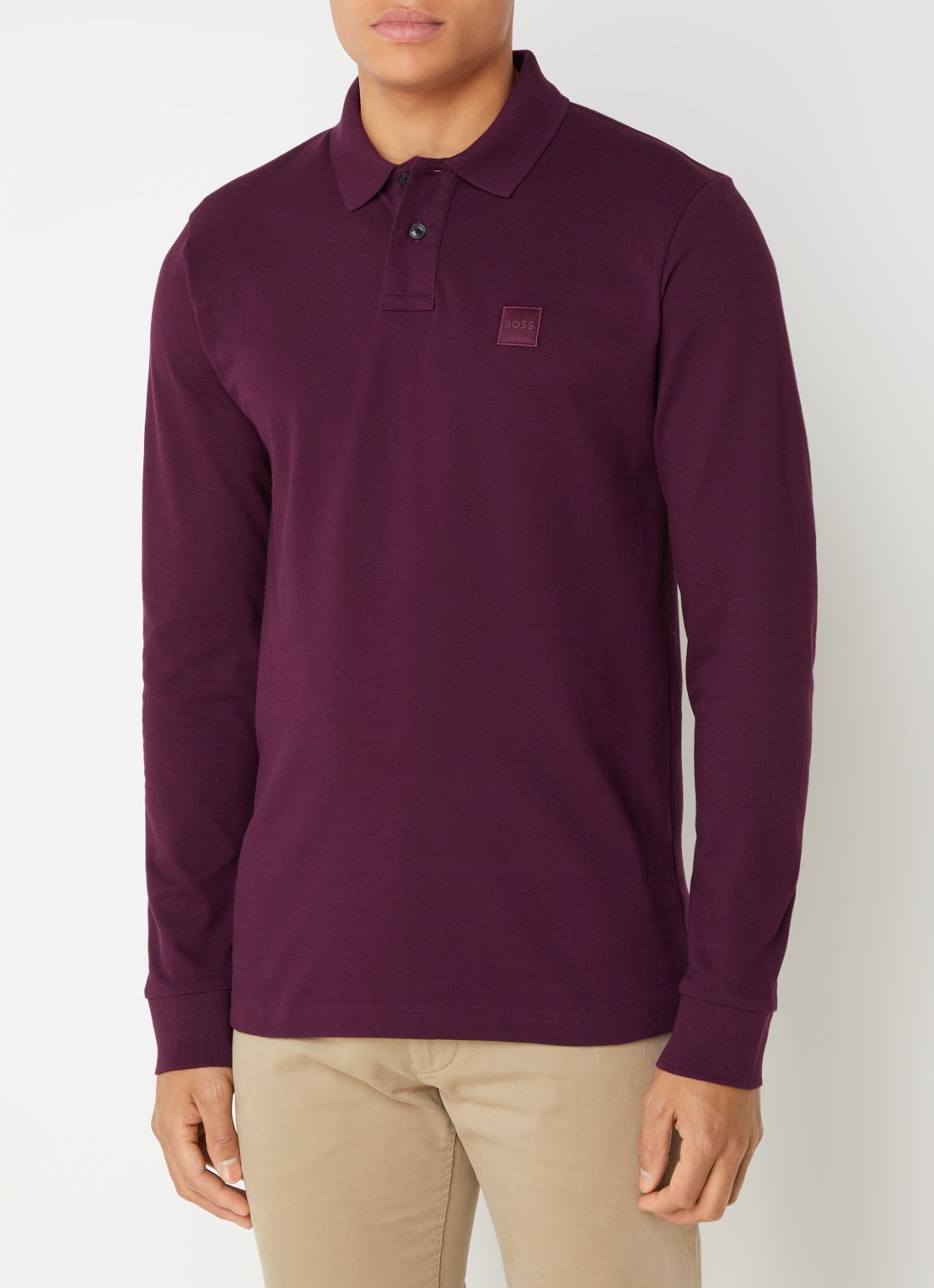 BOSS Slim fit polo van katoen - detail aubergine