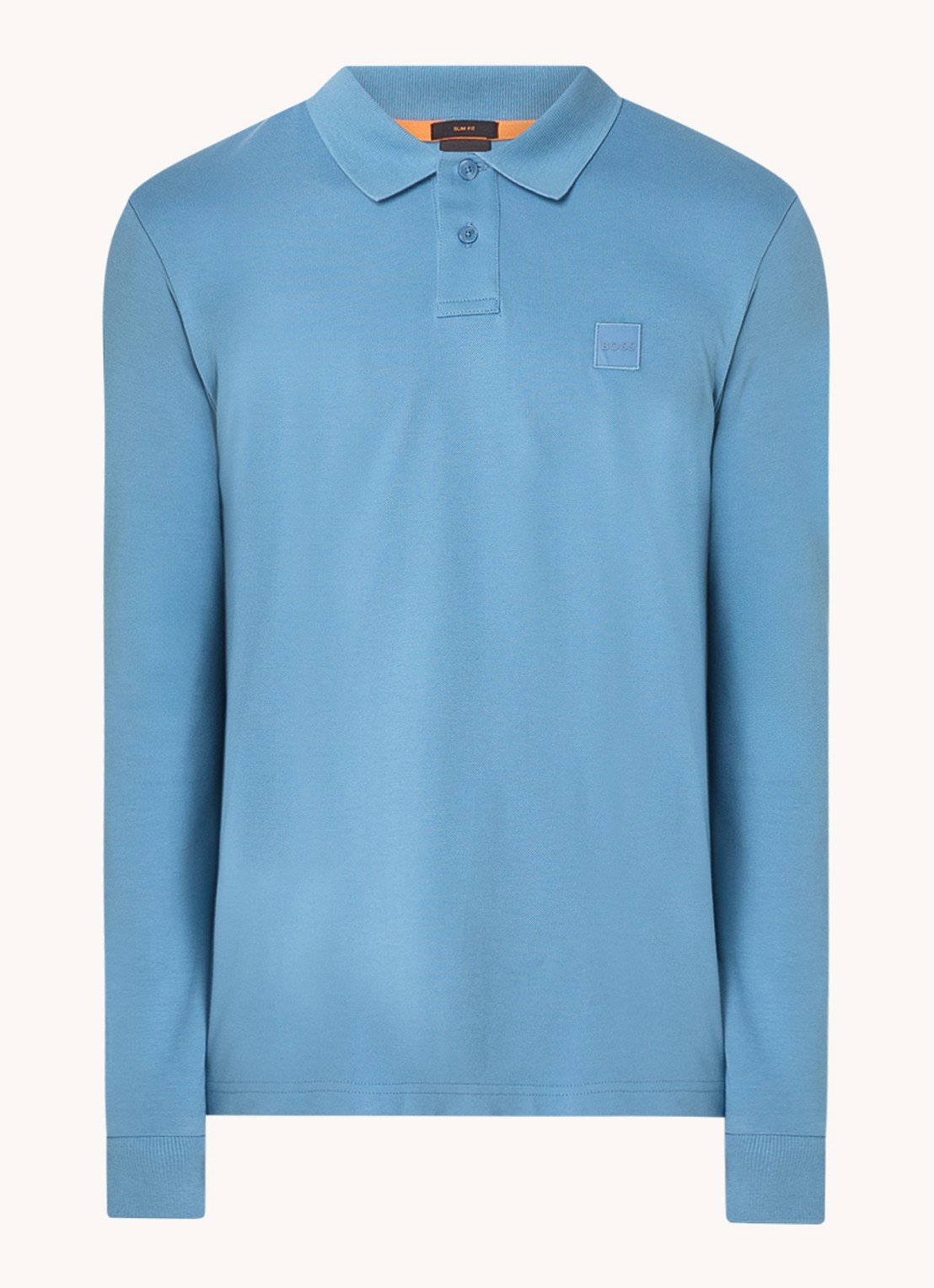 BOSS Slim fit polo van katoen - voorkant 2 blauwgrijs