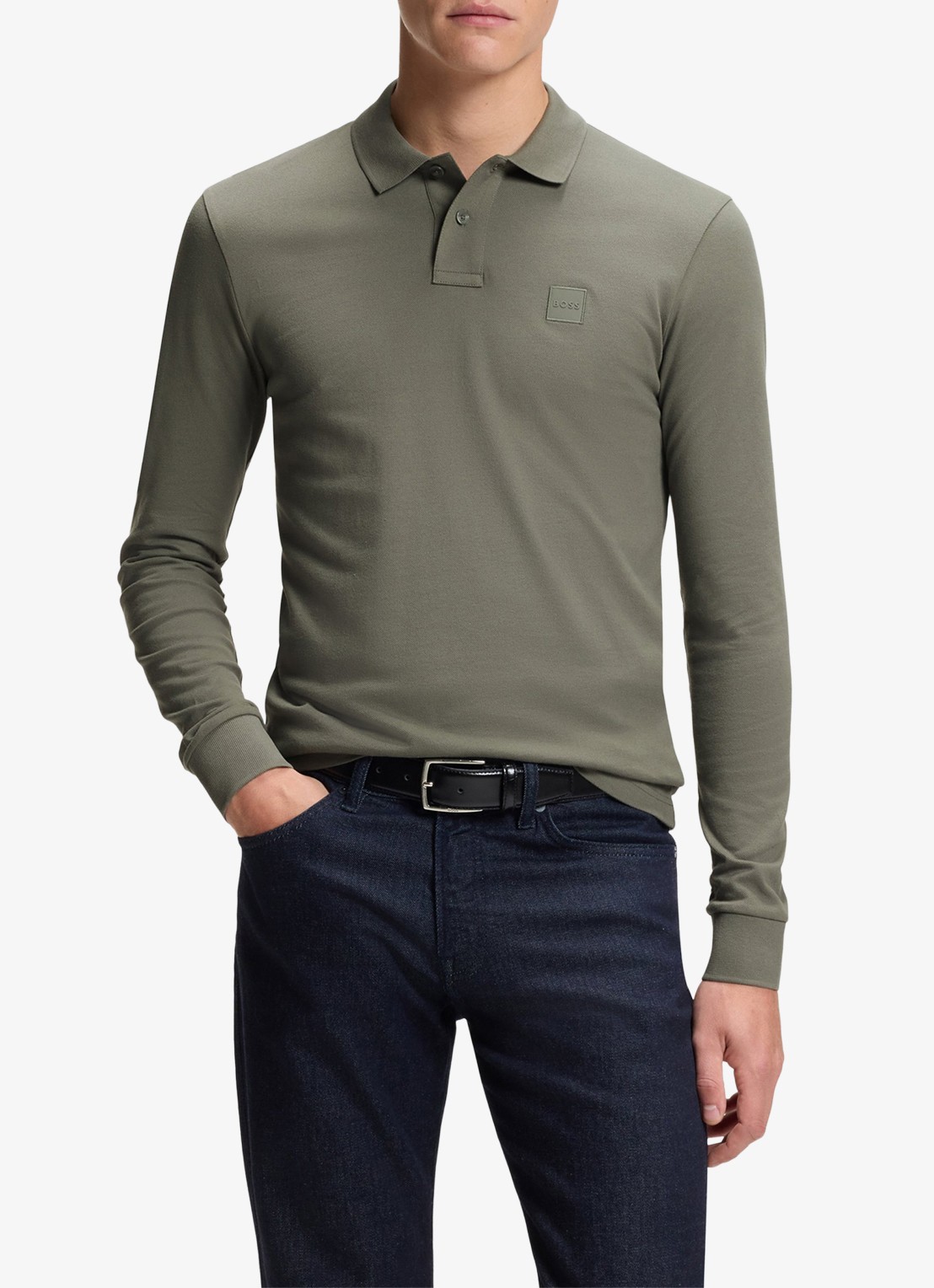 BOSS Slim fit polo van katoen - detail 4 grijs