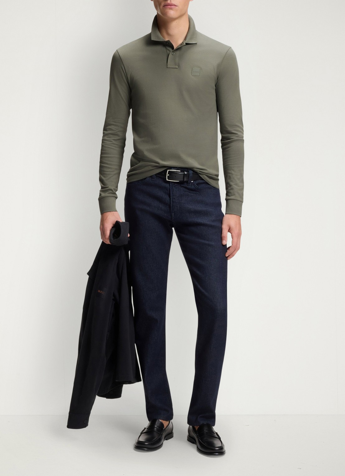 BOSS Slim fit polo van katoen - voorkant 2 grijs