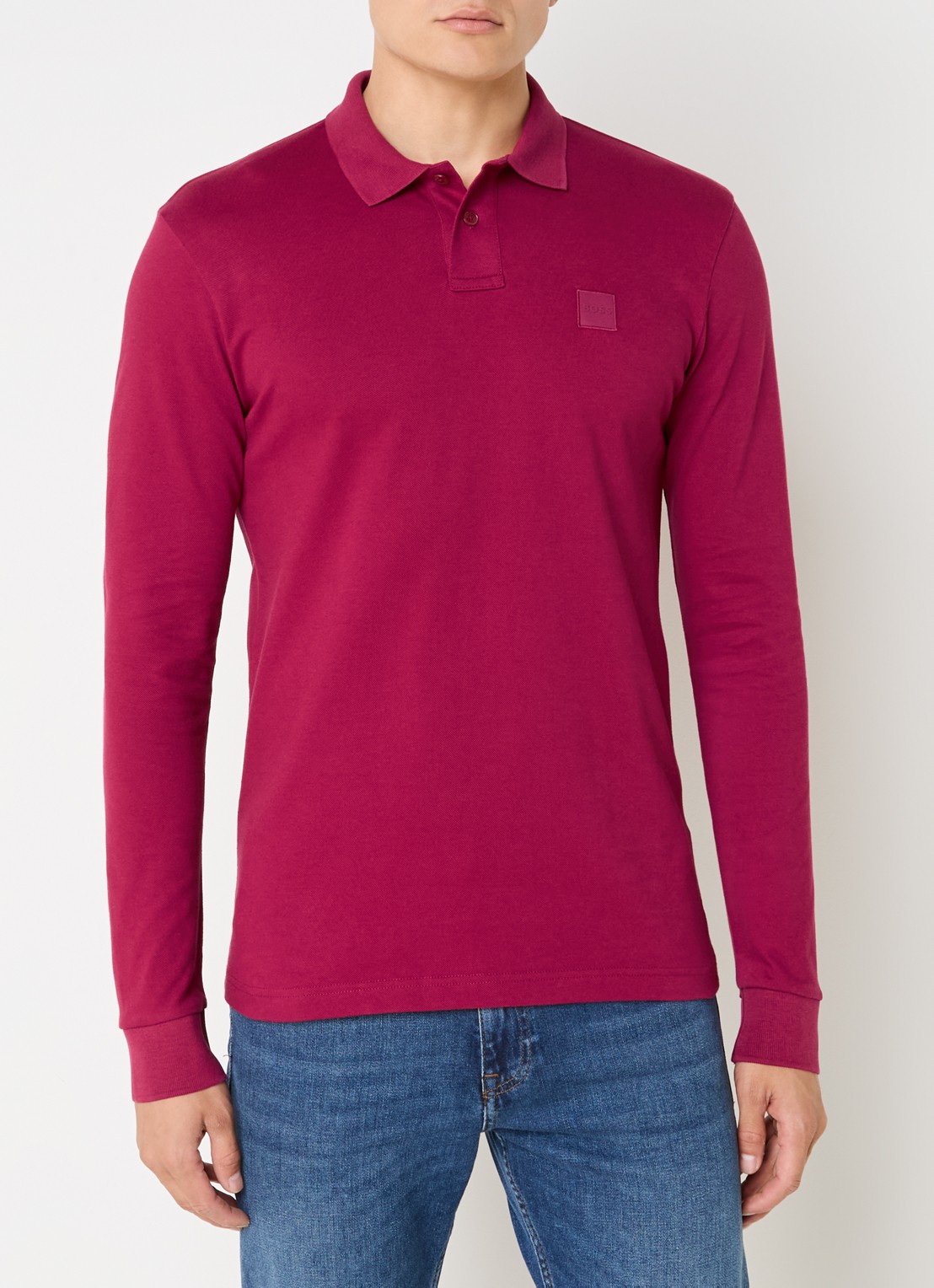 BOSS Slim fit polo van katoen - detail 4 kersenrood