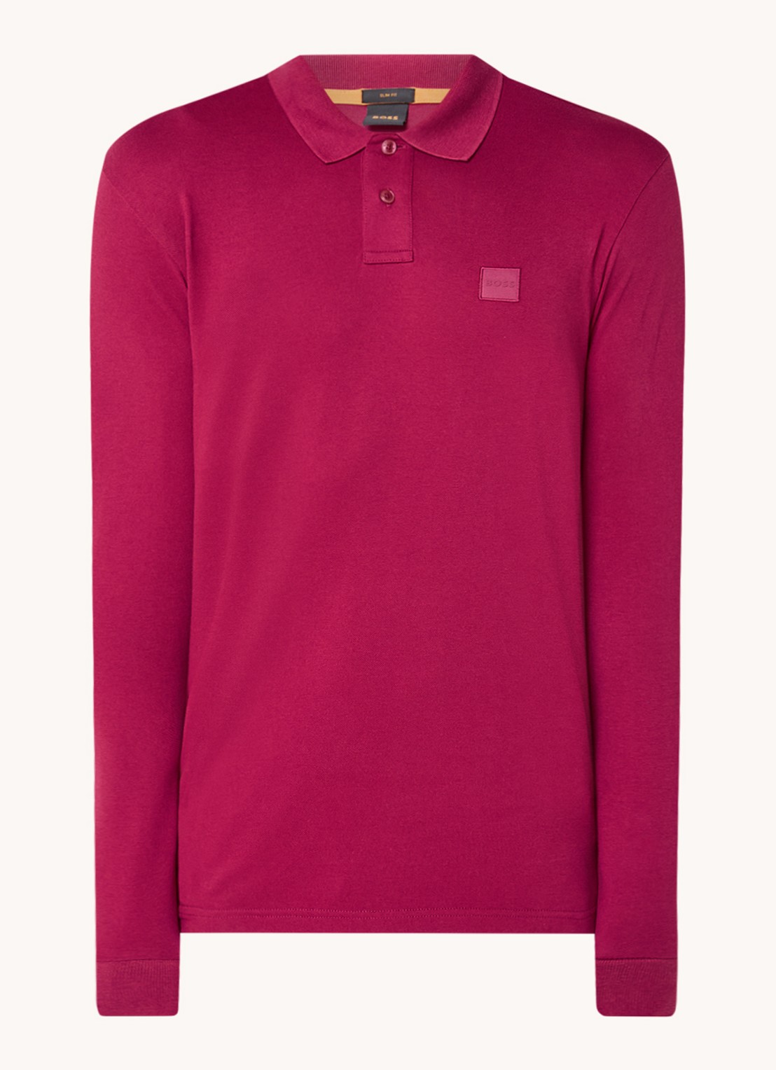 BOSS Slim fit polo van katoen - voorkant 2 kersenrood