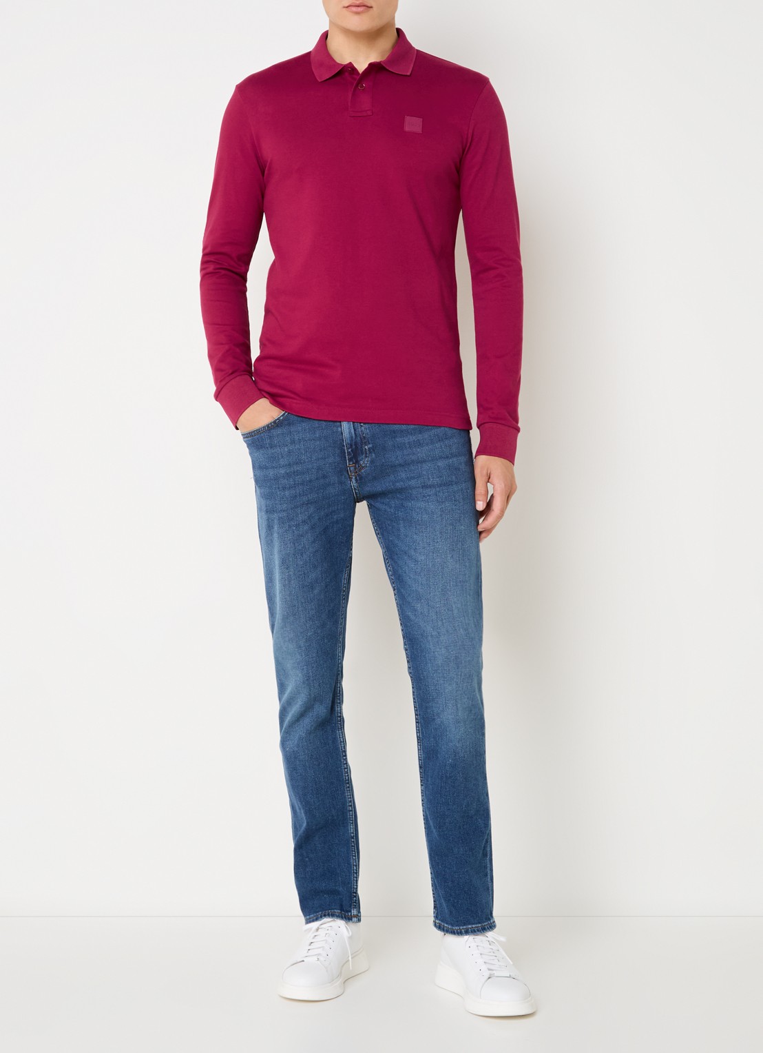 BOSS Slim fit polo van katoen - voorkant 3 kersenrood