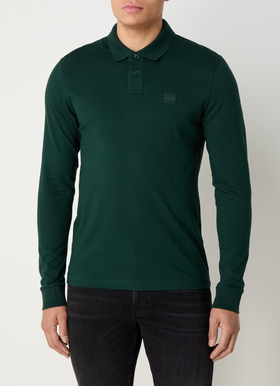 BOSS Slim fit polo van katoen - detail 4 donkergroen