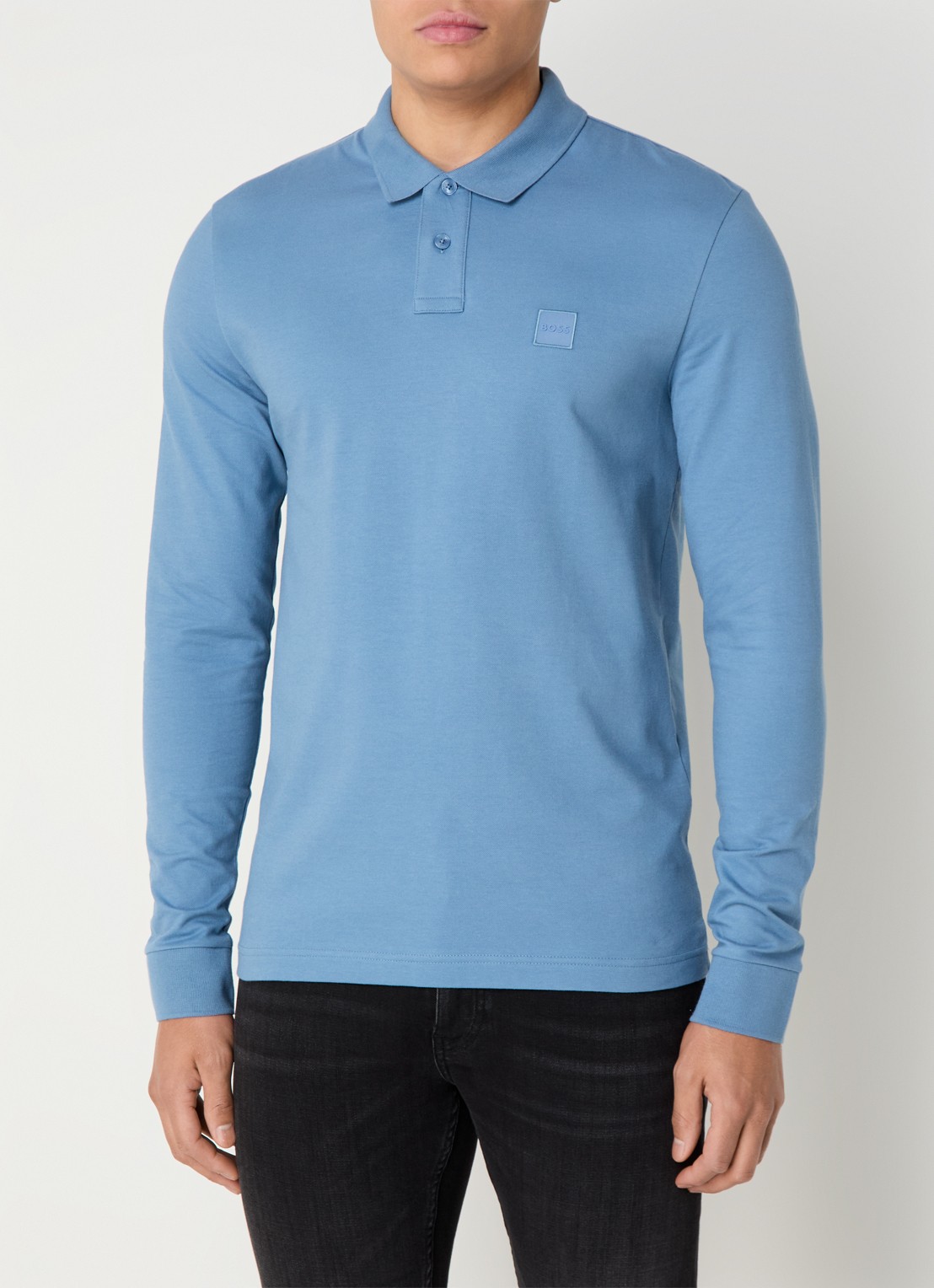 BOSS Slim fit polo van katoen - detail staalblauw