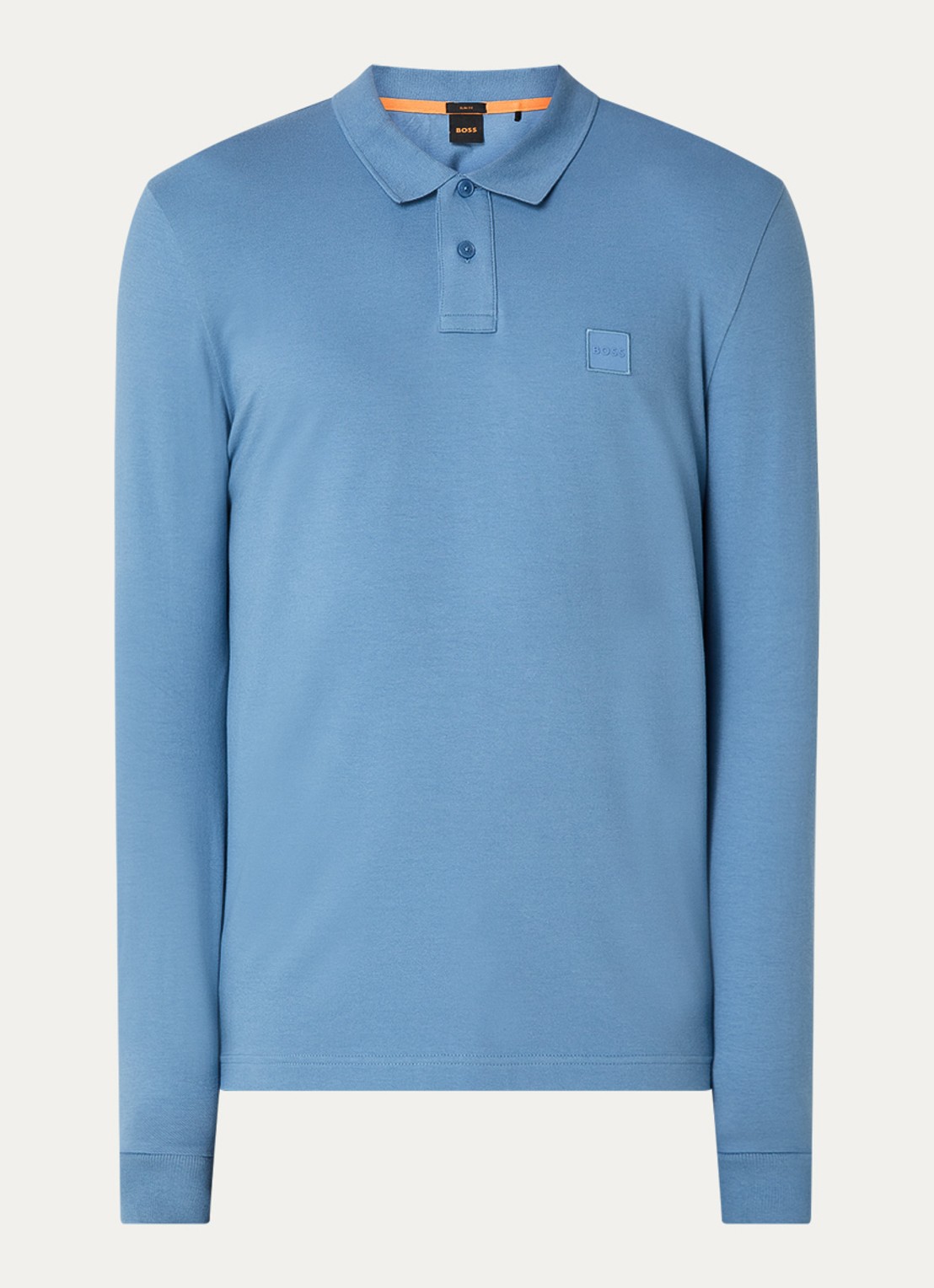 BOSS Slim fit polo van katoen - voorkant 2 staalblauw