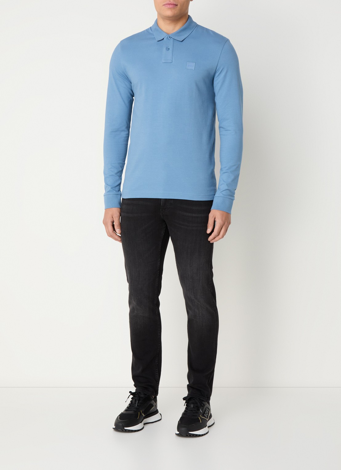 BOSS Slim fit polo van katoen - voorkant 3 staalblauw