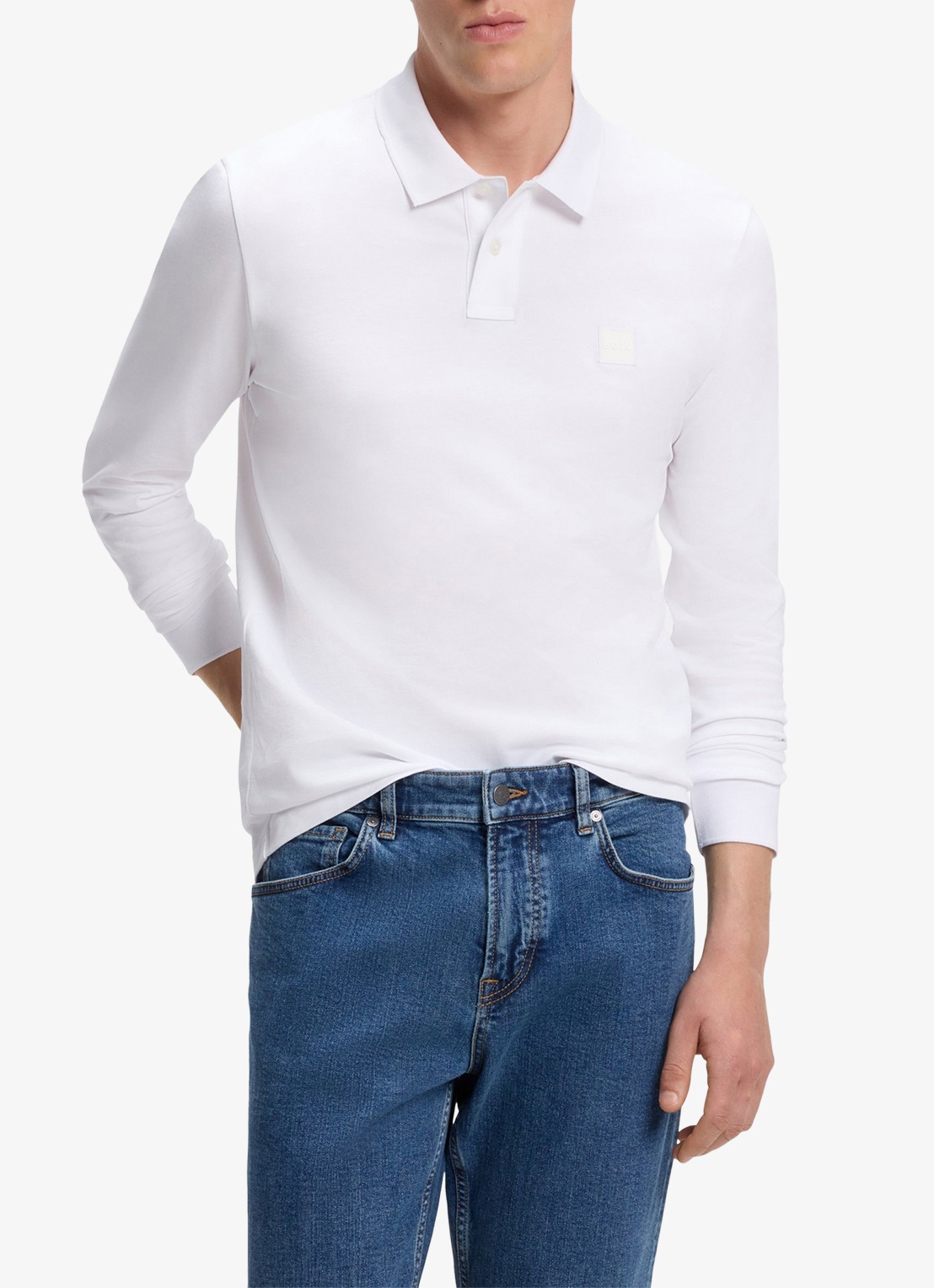 BOSS Slim fit polo van katoen - detail 4 wit