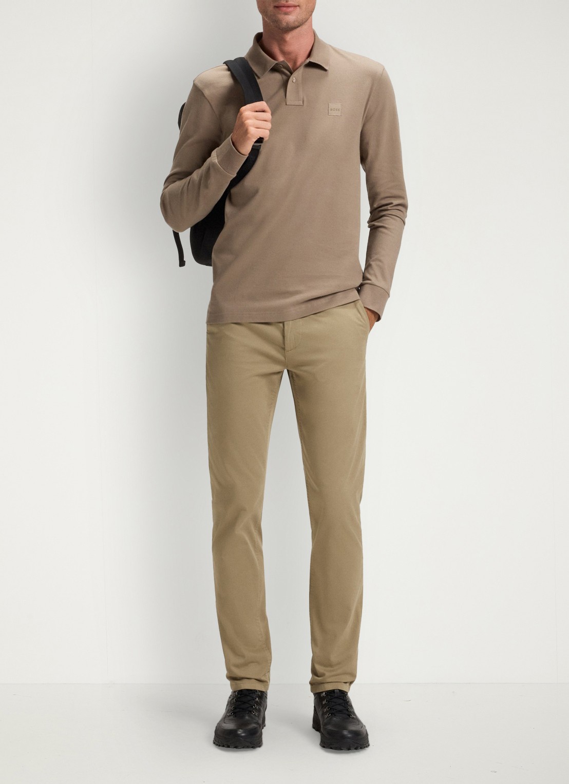 BOSS Slim fit polo van katoen - voorkant 5 khaki