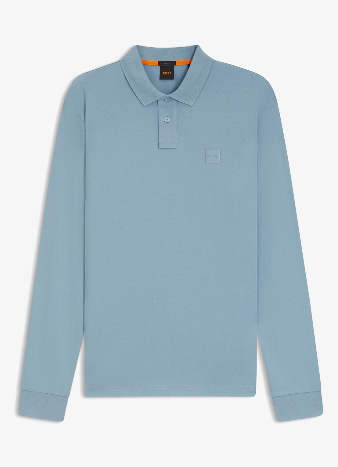 BOSS Slim fit polo van katoen - voorkant pastel blue / blauw