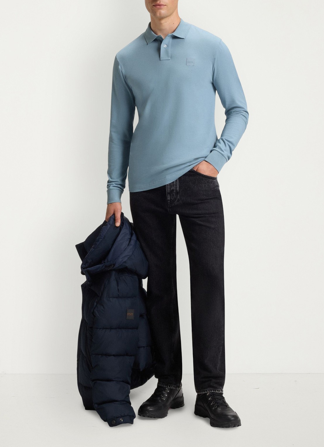 BOSS Slim fit polo van katoen - voorkant 2 pastel blue / blauw