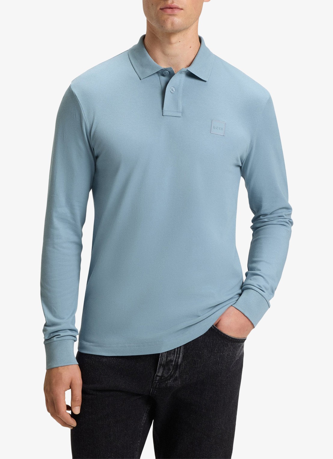 BOSS Slim fit polo van katoen - detail 8 pastel blue / blauw