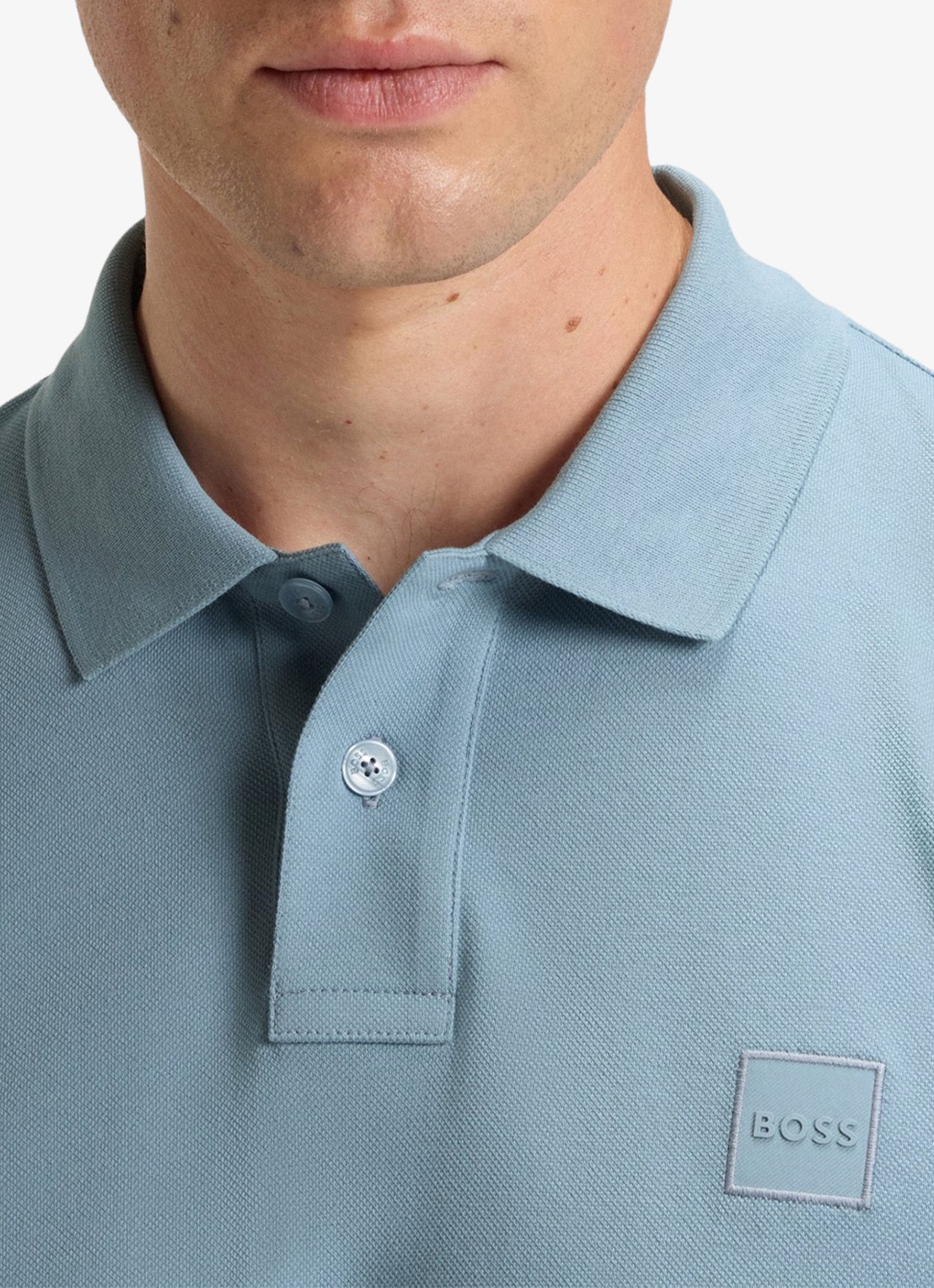 BOSS Slim fit polo van katoen - detail 9 pastel blue / blauw