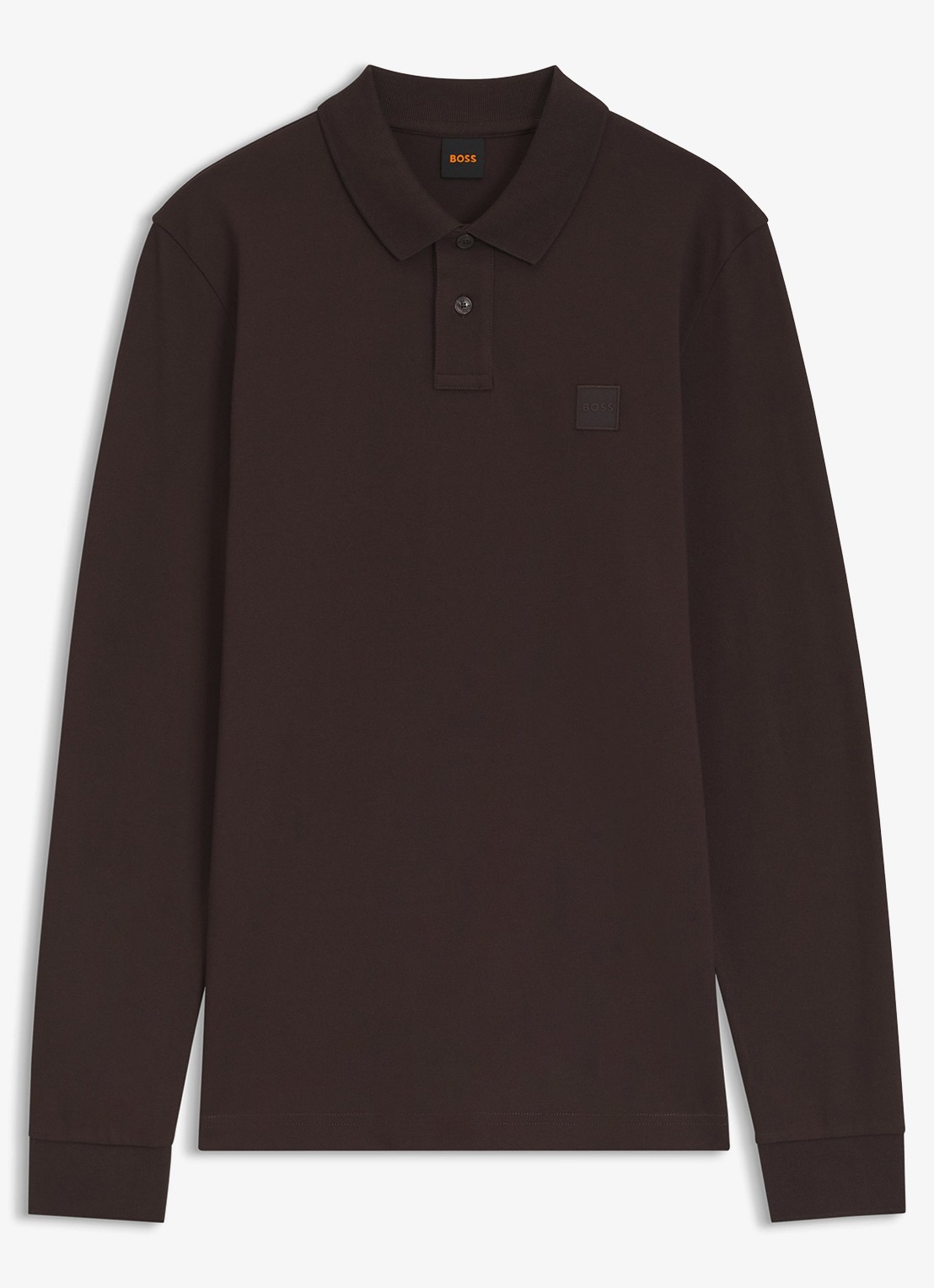 BOSS Slim fit polo van katoen - voorkant dark brown-207 / bruin