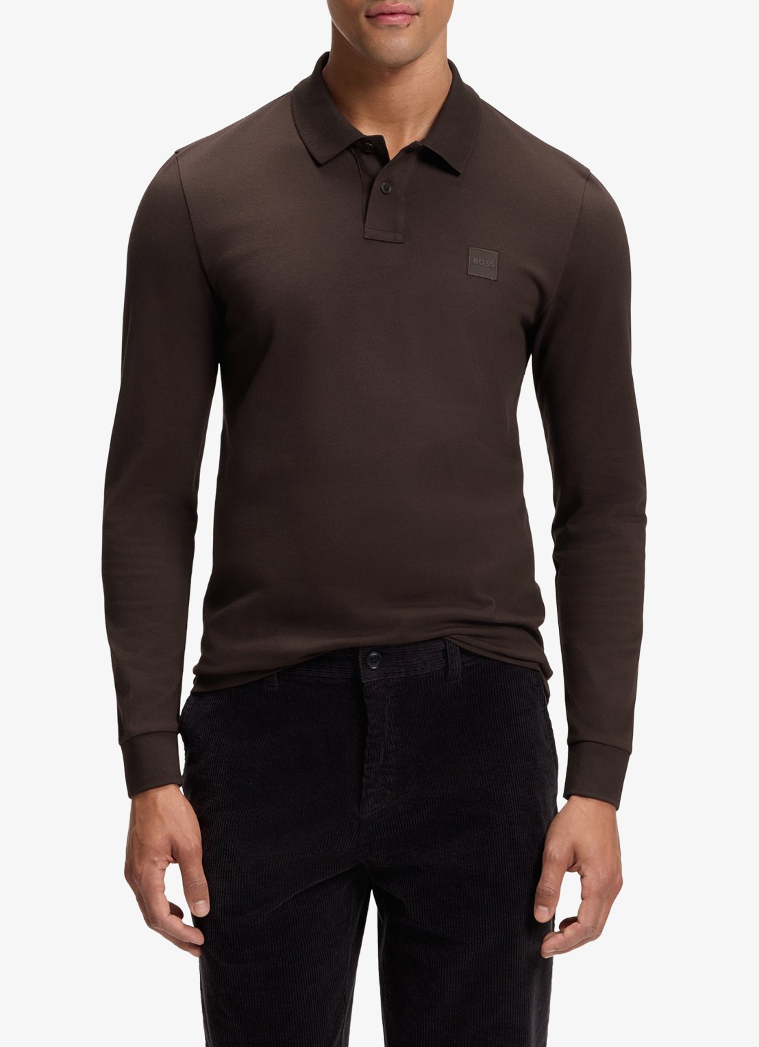BOSS Slim fit polo van katoen - detail 5 dark brown-207 / bruin