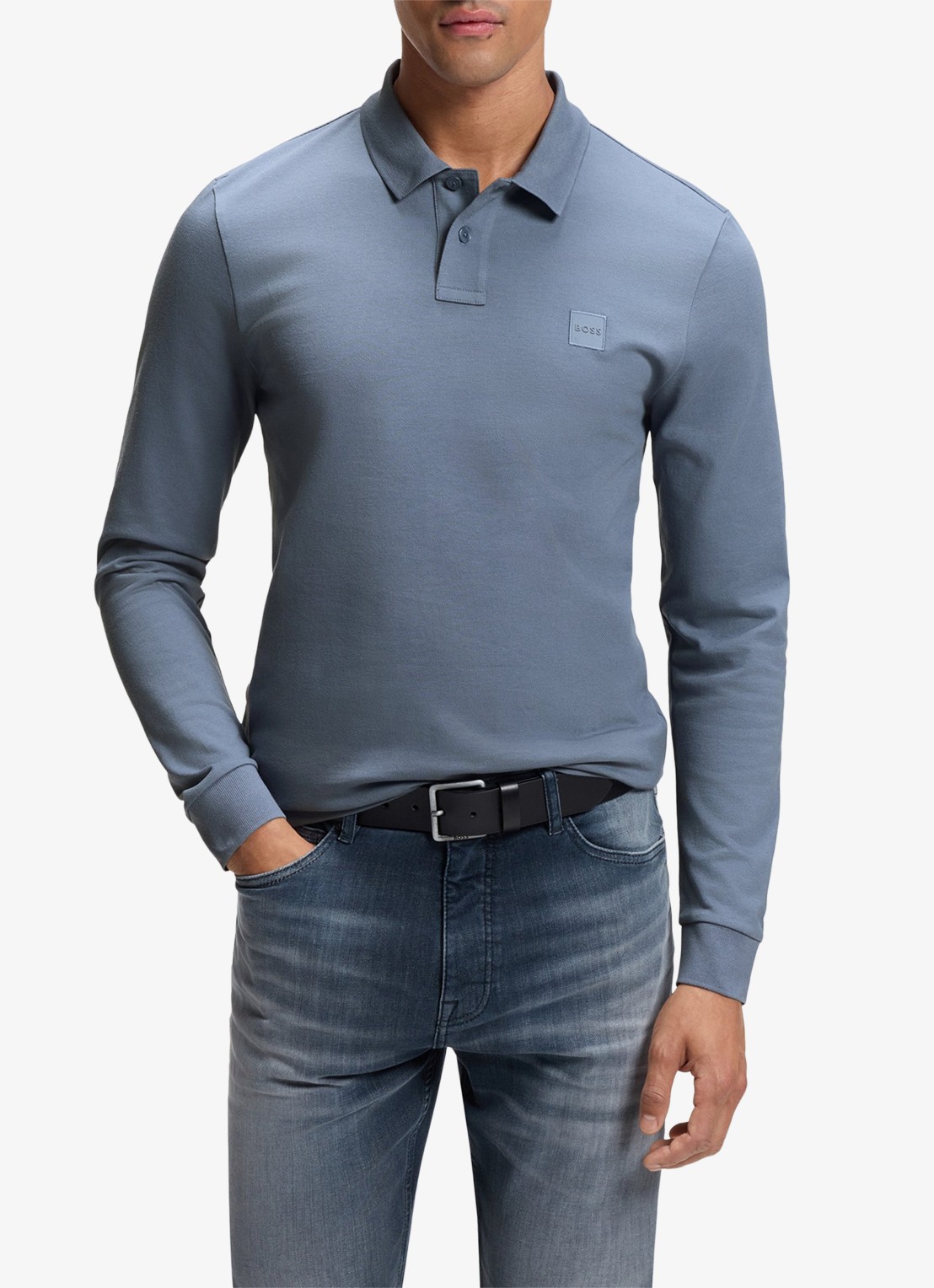 BOSS Slim fit polo van katoen - detail 2 medium blue-424 / blauw