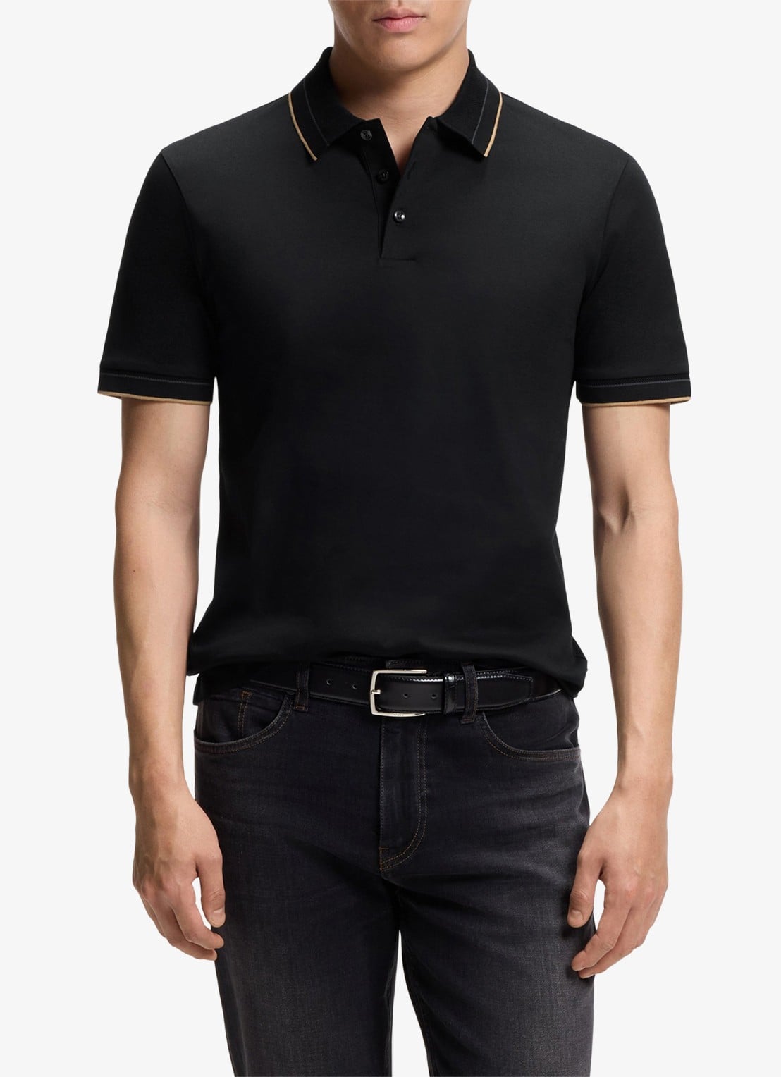 BOSS Slim fit polo van katoen - detail 3 zwart